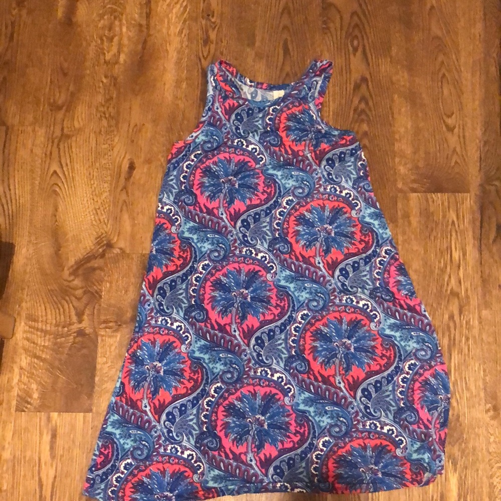 Blue and pink patterned shift dress
